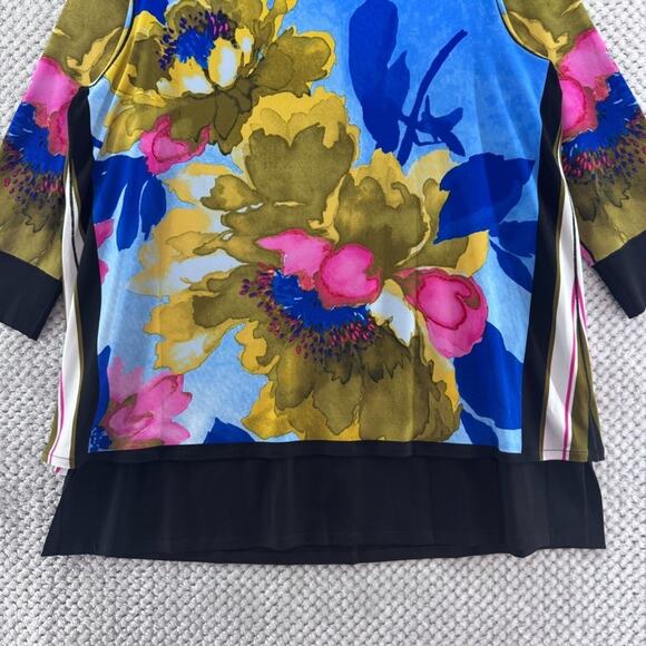 Eva Varro Tunic Top Womens XL Blue Water Paint Floral Jersey Stretch Art To Wear - Picture 8 of 11